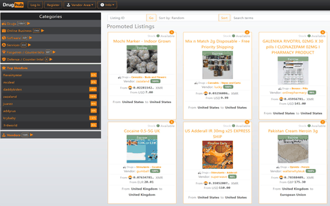 DrugHub Market interface screenshot showing the marketplace dashboard